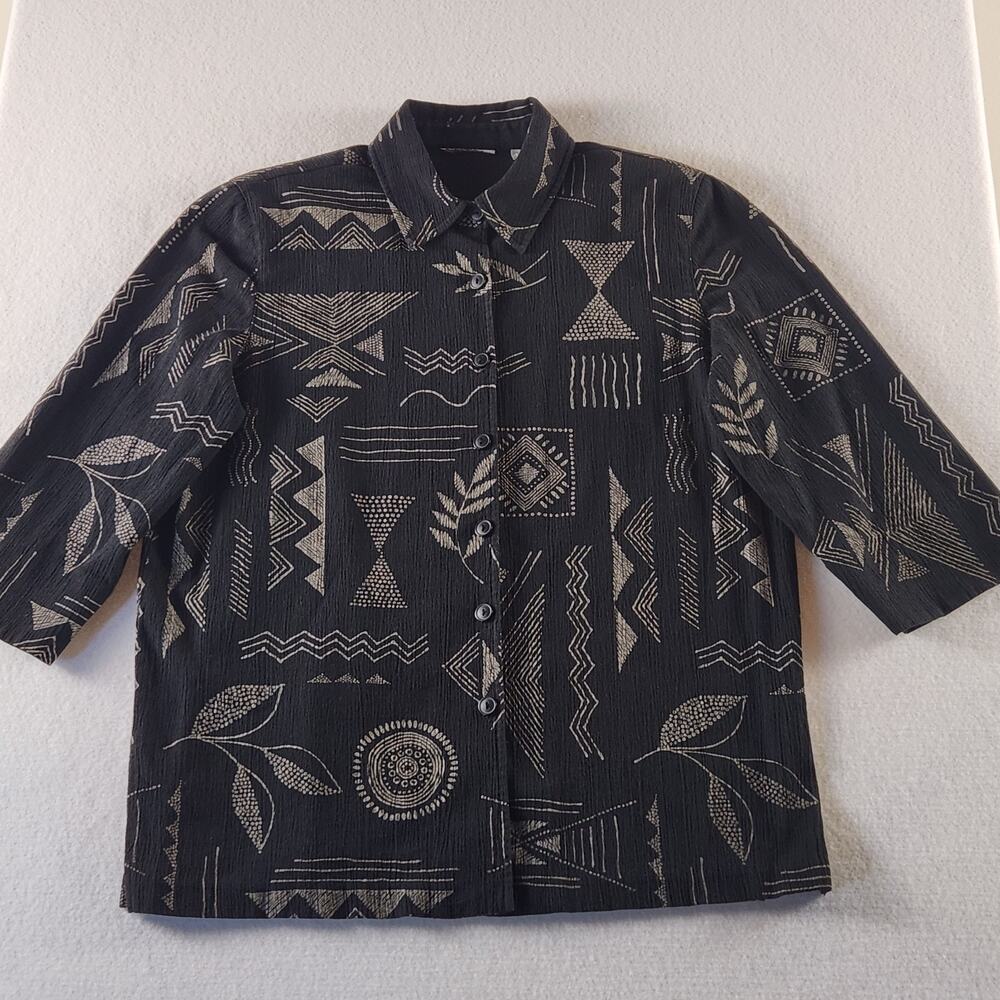 Vintage Draper’s & Damon’s Tribal Geometric Button Up Blouse Jacket 3/4 Sleeve L